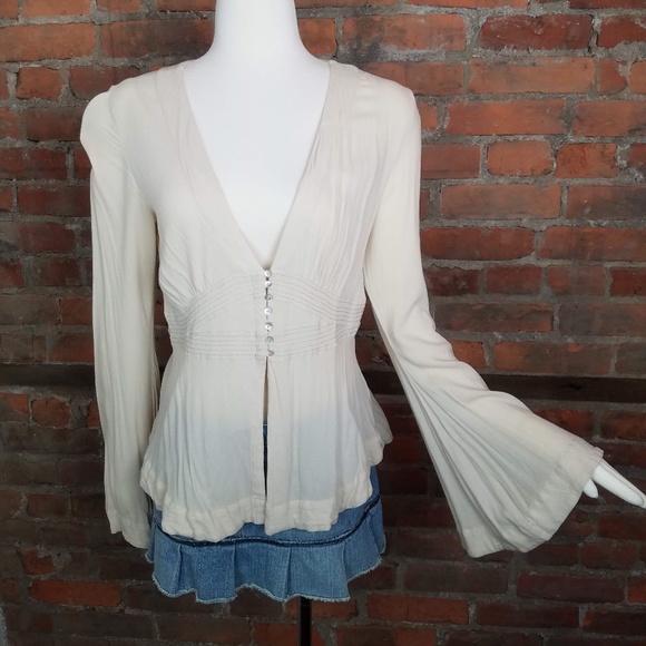 Free People Tops - Free People Women's Top Beige Long Trumpet Sleeves